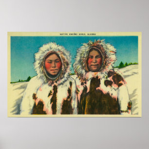 Pôster Meninas Eskimo nativas em AlaskaState