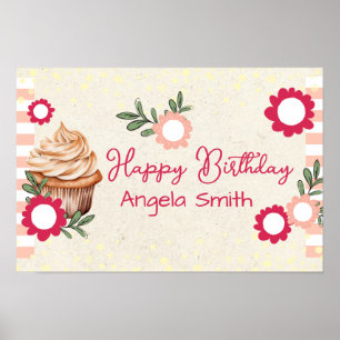 Poster Meninas Floral Cupcake Boas-vindas Aniversário Pap