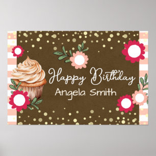 Poster Meninas Floral Cupcake Boas-vindas Aniversário Pap