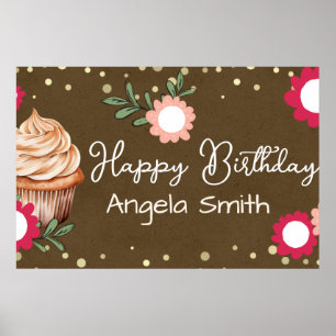 Poster Meninas Floral Cupcake Boas-vindas Aniversário Pap