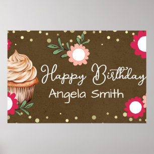 Poster Meninas Floral Cupcake Boas-vindas Aniversário Pap