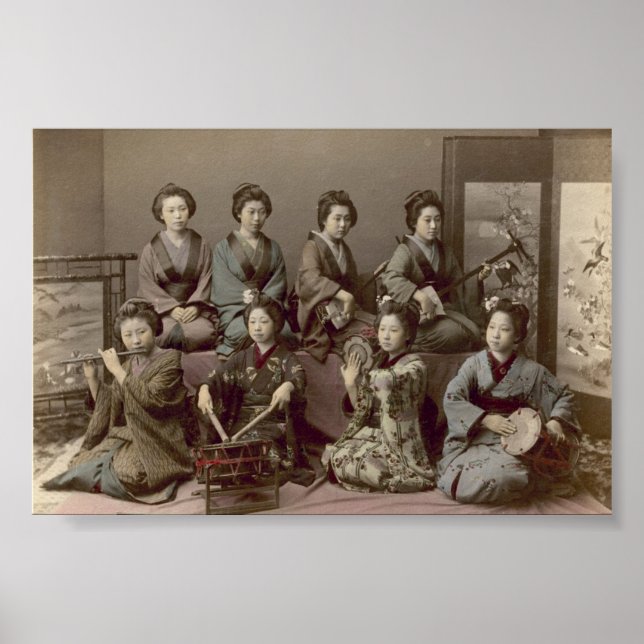 Poster Meninas Geishas Tocando Instrumentos Musicais (Frente)