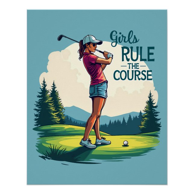 Pôster Meninas governam o curso Ilustração de Golfe Retro (Frente)