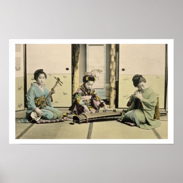 Pôster Meninas japonesas tocando flauta, 'koto' e samis (Frente)