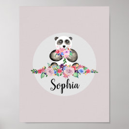 Poster Meninas Lindas Flores Aquarela Panda e Nome