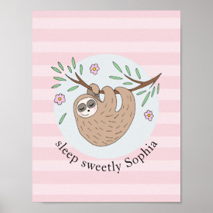 Poster Meninas Lindas Preguiça Dormindo Animal e Nome Cri