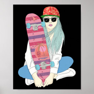 Poster Meninas Patinam Skate Skateboard Fazem Um Kickflip