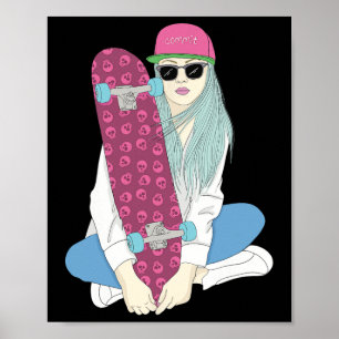 Poster Meninas Patinam Skate Skateboard Fazem Um Kickflip
