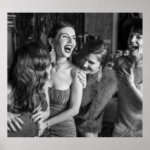 Poster Meninas que estão rindo: foto na moda preto-branco