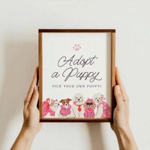 Poster Meninas Rosa Puppy Aniversário Adota Sinal Puppy