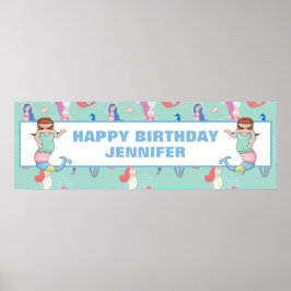 Poster Meninas Sereias Aniversário Personalizadas