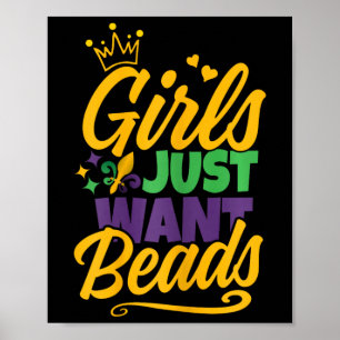 Poster Meninas Só Querem Miçangas Engraçadas Mardi Gras