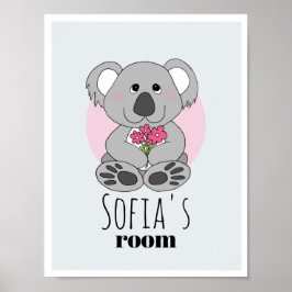 Poster Meninas Urso Koala Fofo Desenho Animado & Nome Qua