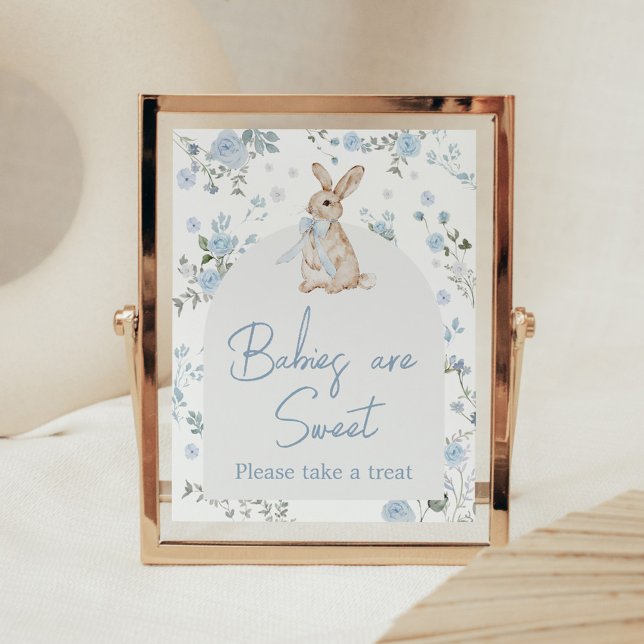 Poster Menino Algum Coelho Chá de Bebê são Doces (Blue Some Bunny Baby Shower Babies are Sweet Sign)