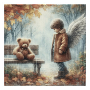 Pôster Menino angelical com Urso de Pelúcia
