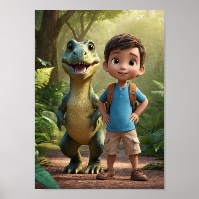 Poster Menino Aventureiro e Dinossauro Amigável (Frente)