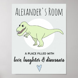 Poster Menino Bebê Doodle Dinossauro T-Rex com Nome Quart