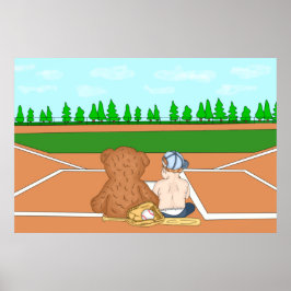Poster Menino Bonito no Boné de Baseball ao lado do Urso