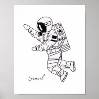 Menino branco e preto desenhado astronauta