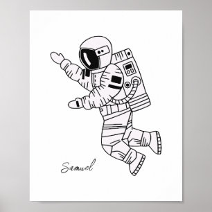 Poster Menino branco e preto desenhado astronauta