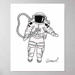 Poster Menino branco e preto desenhado astronauta