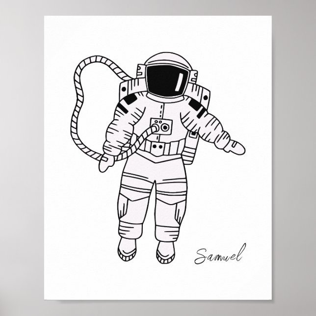 Poster Menino branco e preto desenhado astronauta (Frente)