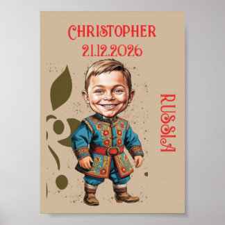 Poster Menino Caricatura vestido com Russo Antigo