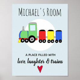 Pôster Menino Colorido Nome Locomotiva Trem Berçário