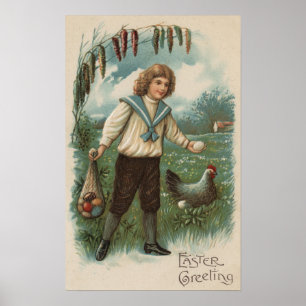 Poster Menino com a cesta do ovo da páscoa que guardara