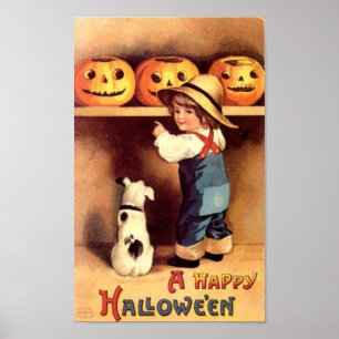 Pôster Menino com Cachorro e Pumpkins