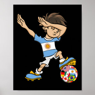 Poster Menino Dabbing Camisa da Seleção Argentina Bandeir