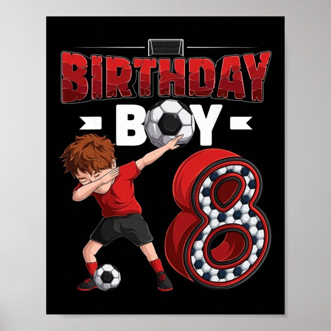 Poster Menino Dabbing de 8 Anos Jogador de Futebol Aniver (Frente)