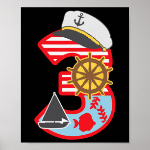 Poster Menino de 3 anos faz 3 anos Barquinho Nautico