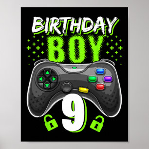 Poster Menino de 9 anos Controles de Video Game Gamer Ani