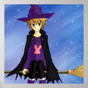 Poster Menino de anime e mangá com chapéu roxo e capa