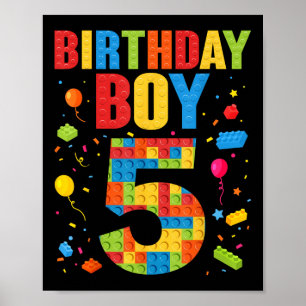 Poster Menino de Aniversário 5 Anos Blocos de Construção