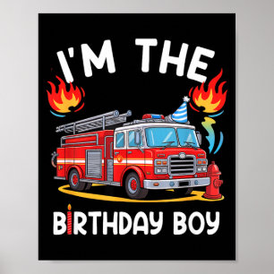 Poster Menino de Aniversário Infantil Caminhão de Bombeir
