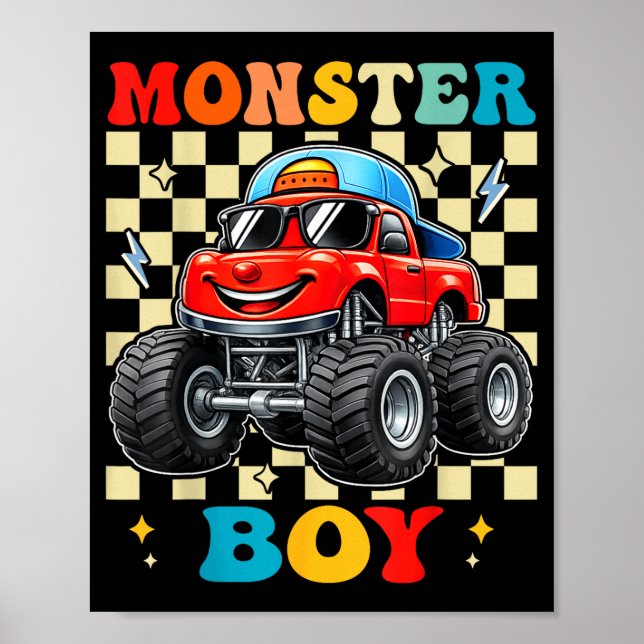 Poster Menino de caminhão monstro família combinando cami (Frente)