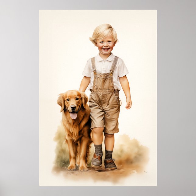 Poster Menino e golden retriever (Frente)