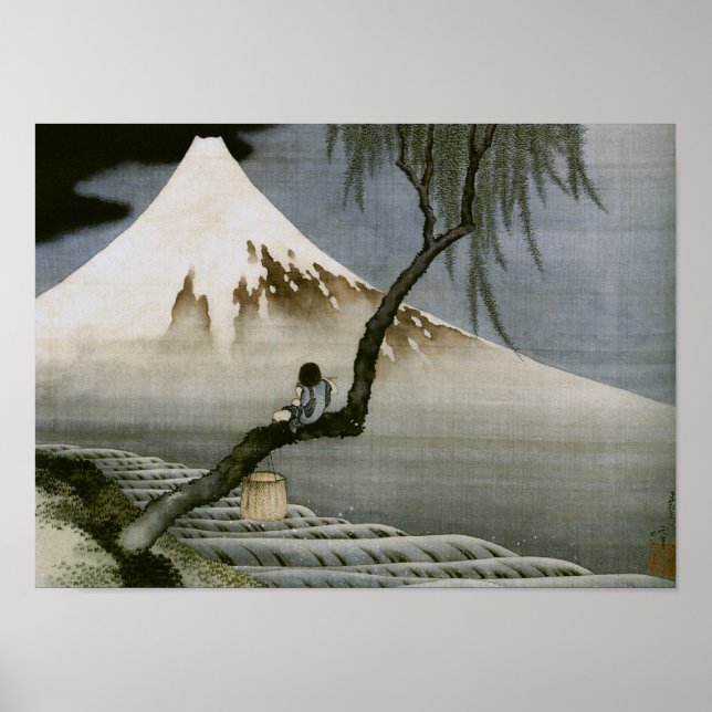Poster Menino e Monte Fuji Hokusai, Belas Arte Japonesa (Frente)