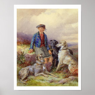 Poster Menino escocês com wolfhounds em um landsca das