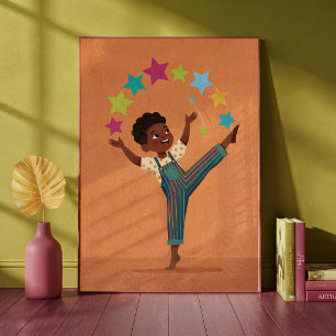 Poster Menino Feliz Fazendo Malabarismo com Estrelas Colo