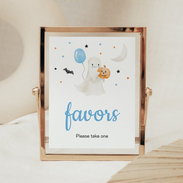 Poster Menino Halloween Pequenos Chás de fraldas Boo Favo (A Little Boo Baby Shower Favors Sign)