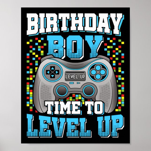 Poster Menino Hora de Subir de Nível Vídeo Game Aniversár (Frente)