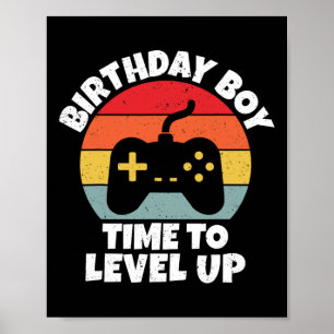 Poster Menino Hora de Subir de Nível Vídeo Game Aniversár
