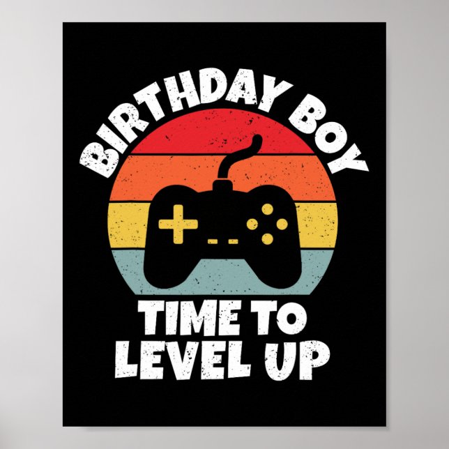 Poster Menino Hora de Subir de Nível Vídeo Game Aniversár (Frente)