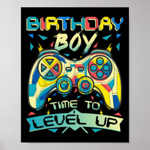 Poster Menino Hora de Subir de Nível Vídeo Game Aniversár