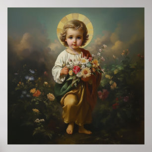 Poster Menino Jesus com Flores Católico Religioso