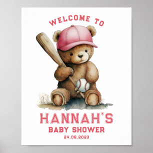 Poster Menino Jogador de Beisebol com Urso de Pelúcia Chu