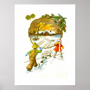 Poster Menino jogando uma bola de neve